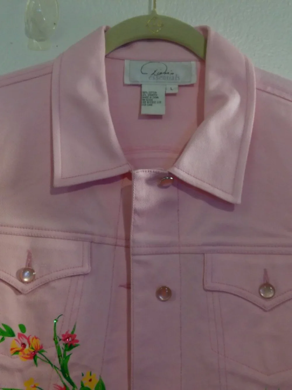 DIANE'S ESSENTIALS Pink Denim Jacket Size Large - Picture 4 of 11